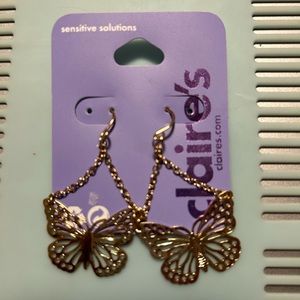 Brand new Claires sensitive solutions, gold butterfly earrings